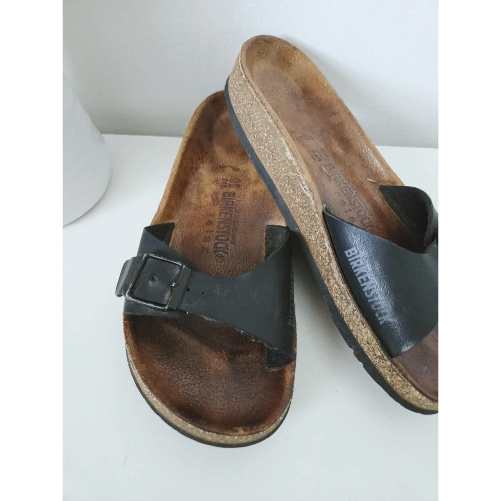 Birkenstock Relax Black Leather Madrid Single Strap Sandals‎ Women's EU38/US7